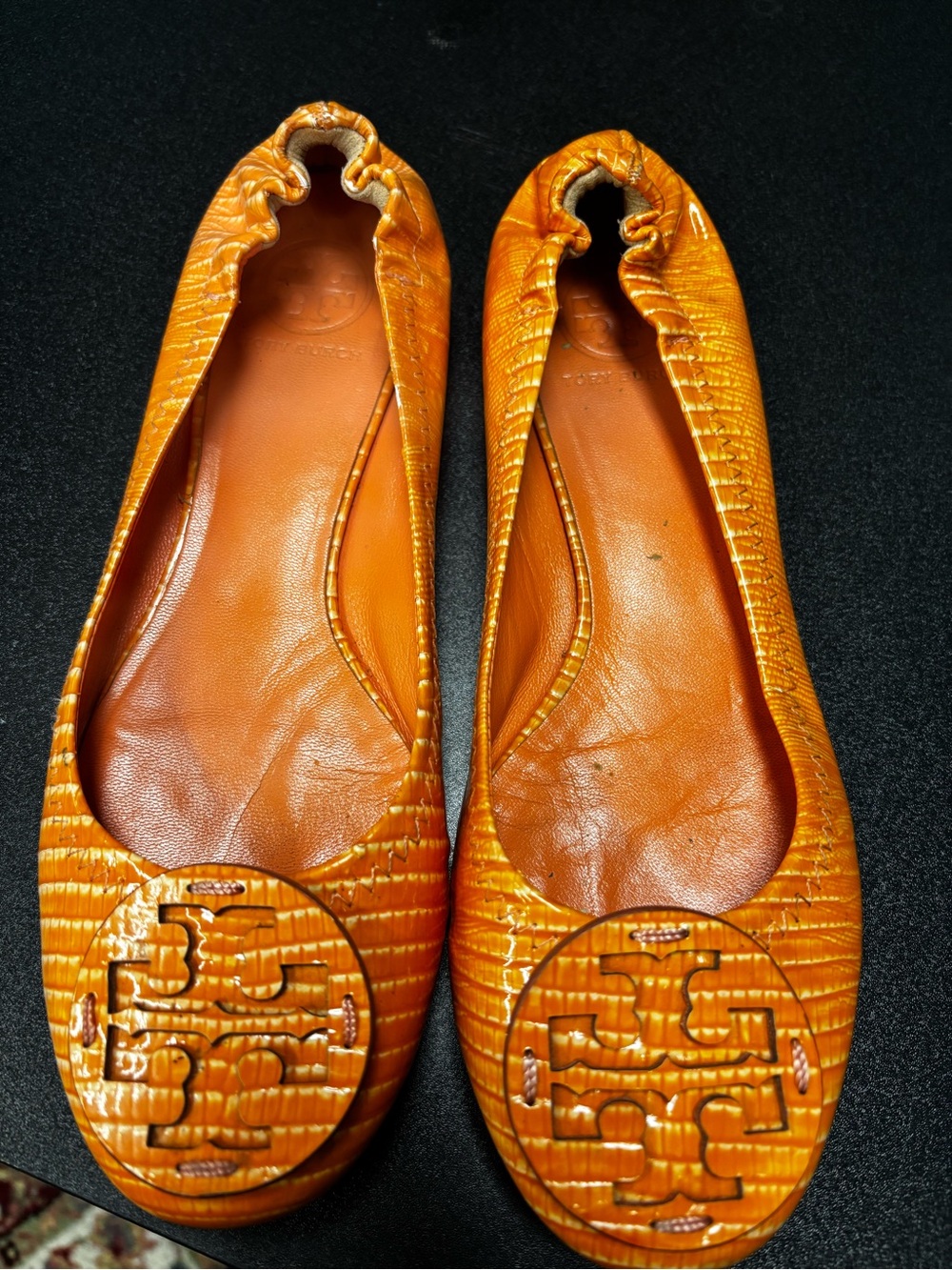 Tory Burch Orange Reva Logo Ballet Flats
